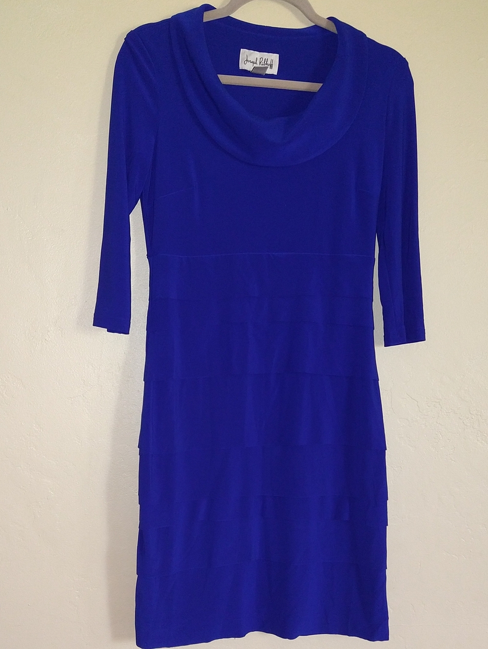 Joseph Ribkoff Cowl Neck Tiered Dress in Royal Blue Size 2